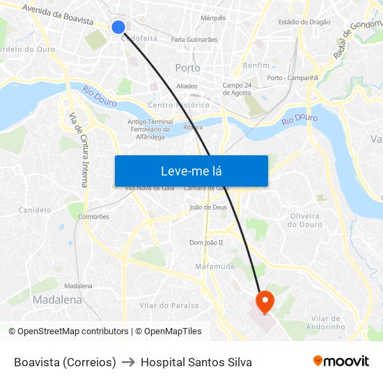 Boavista (Correios) to Hospital Santos Silva map