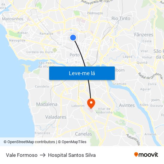 Vale Formoso to Hospital Santos Silva map