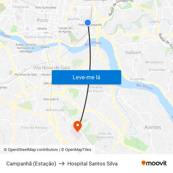 Campanhã (Estação) to Hospital Santos Silva map