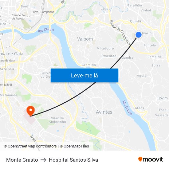 Monte Crasto to Hospital Santos Silva map