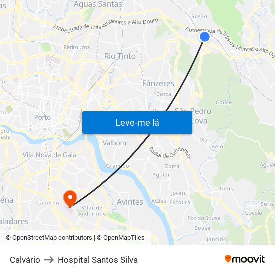 Calvário to Hospital Santos Silva map