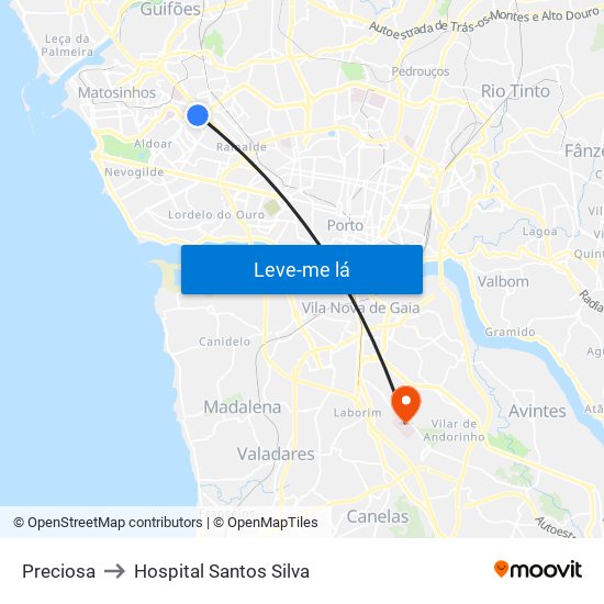 Preciosa to Hospital Santos Silva map