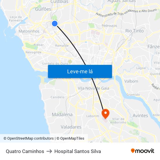 Quatro Caminhos to Hospital Santos Silva map