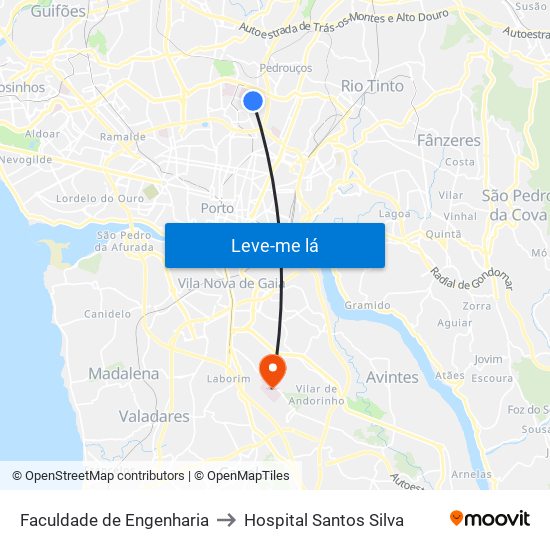 Faculdade de Engenharia to Hospital Santos Silva map