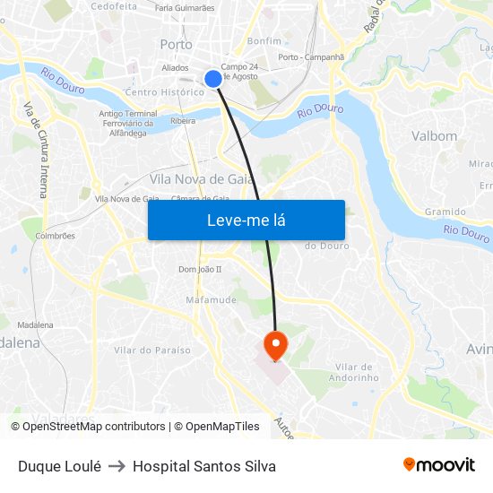 Duque Loulé to Hospital Santos Silva map