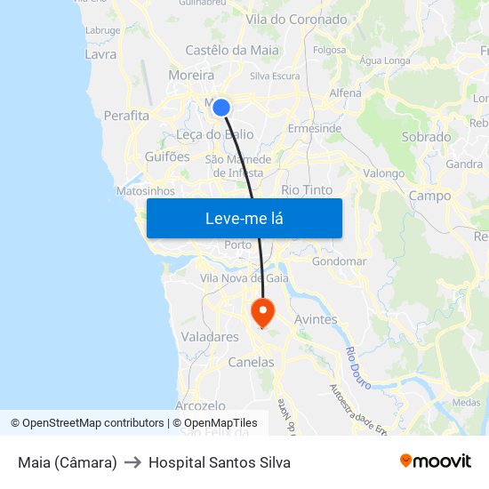 Maia (Câmara) to Hospital Santos Silva map