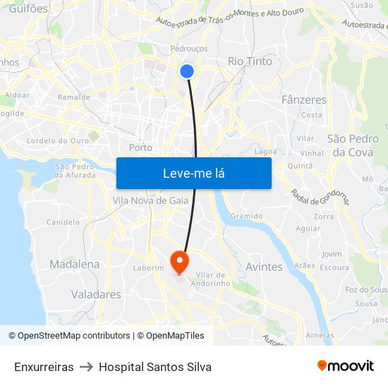 Enxurreiras to Hospital Santos Silva map