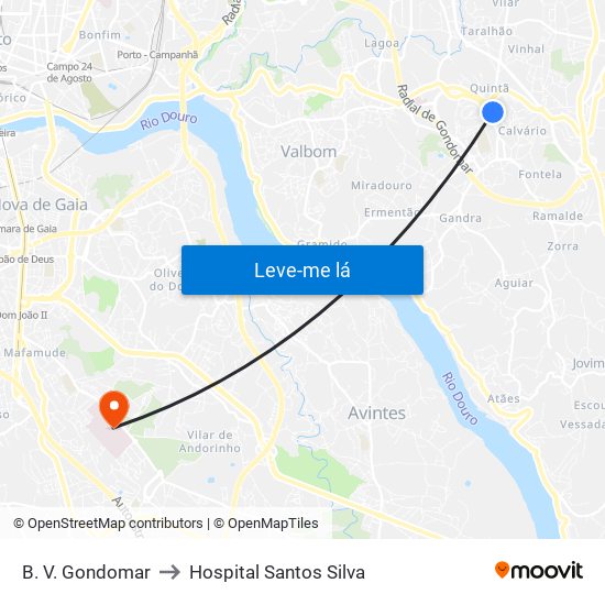 B. V. Gondomar to Hospital Santos Silva map