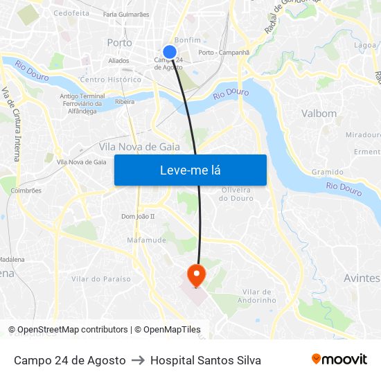 Campo 24 de Agosto to Hospital Santos Silva map