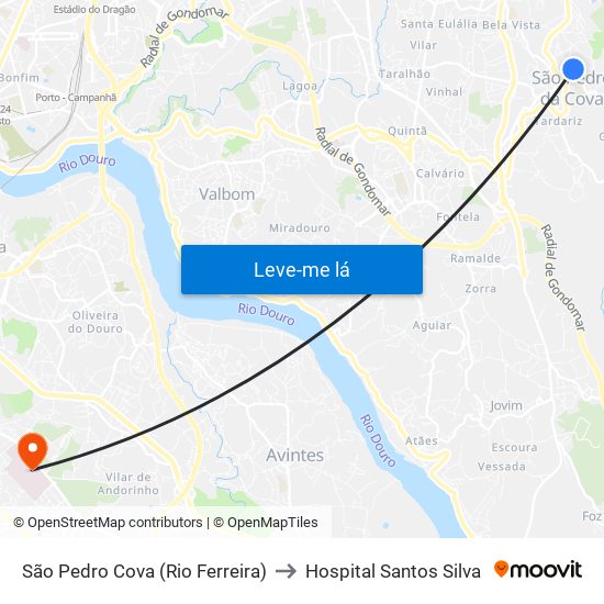 São Pedro Cova (Rio Ferreira) to Hospital Santos Silva map