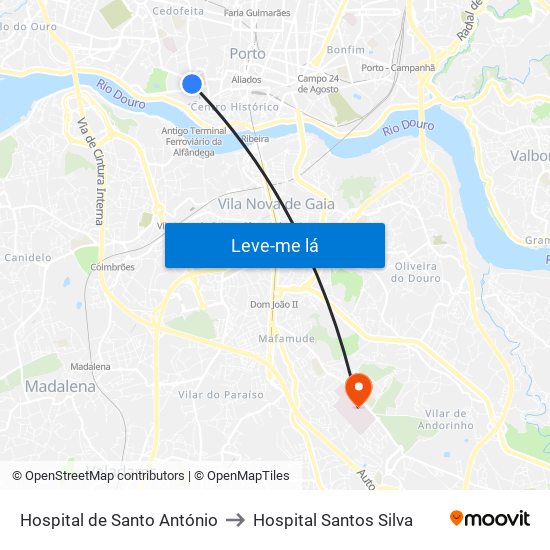 Hospital de Santo António to Hospital Santos Silva map