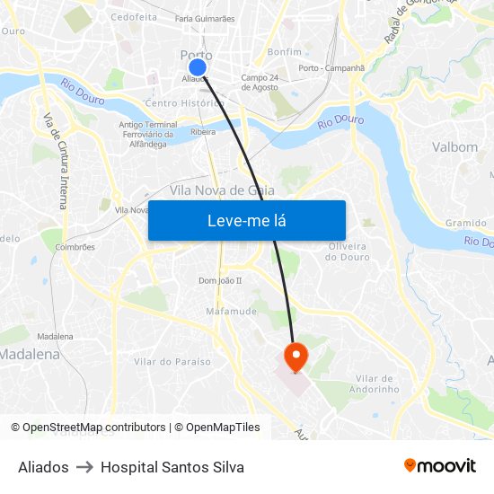 Aliados to Hospital Santos Silva map