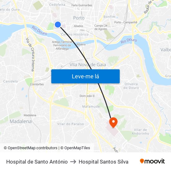 Hospital de Santo António to Hospital Santos Silva map