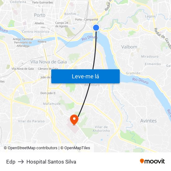 Edp to Hospital Santos Silva map