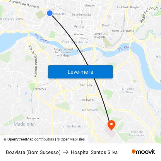 Boavista (Bom Sucesso) to Hospital Santos Silva map