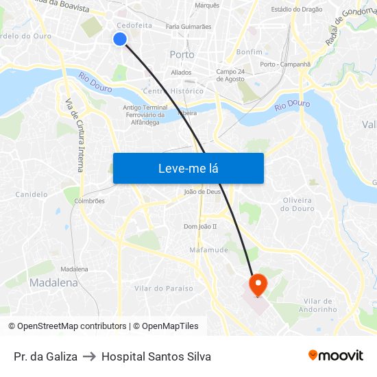 Pr. da Galiza to Hospital Santos Silva map