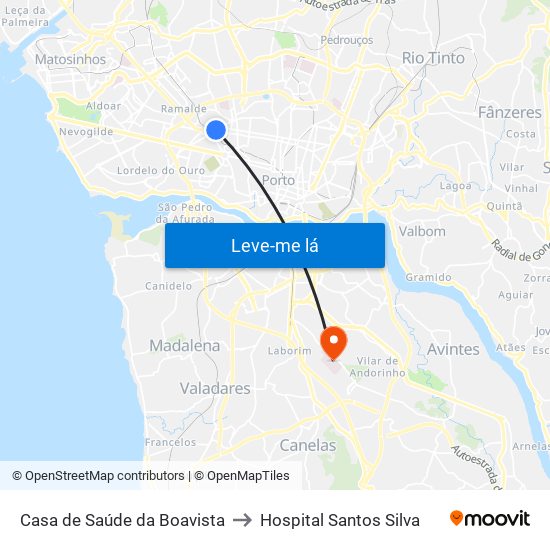 Casa de Saúde da Boavista to Hospital Santos Silva map
