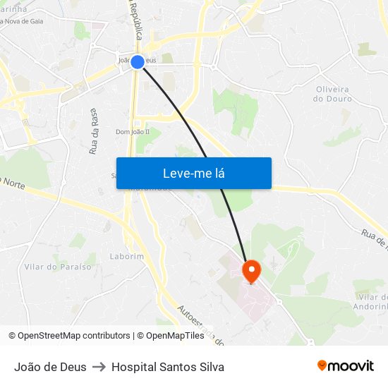 João de Deus to Hospital Santos Silva map