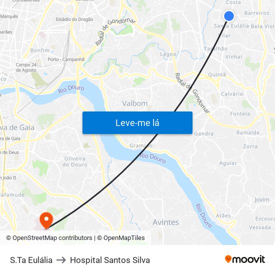 S.Ta Eulália to Hospital Santos Silva map