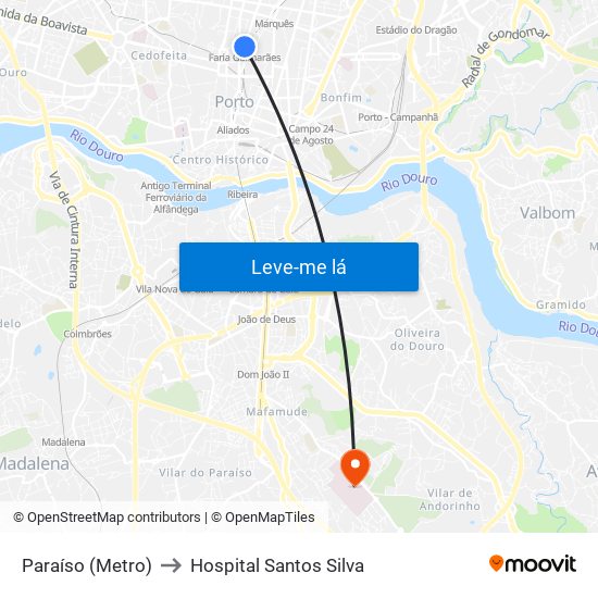 Paraíso (Metro) to Hospital Santos Silva map