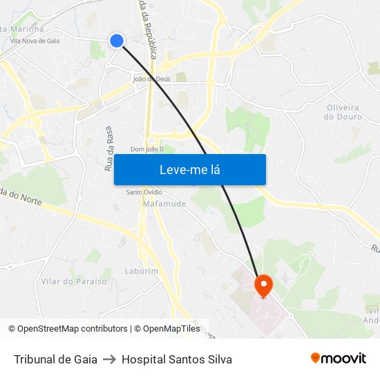 Tribunal de Gaia to Hospital Santos Silva map