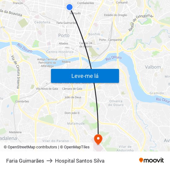 Faria Guimarães to Hospital Santos Silva map