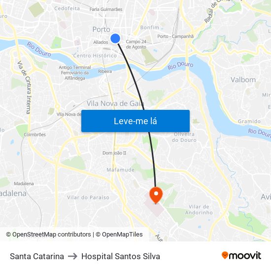 Santa Catarina to Hospital Santos Silva map