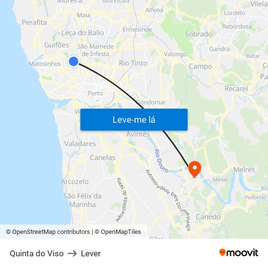 Quinta do Viso to Lever map