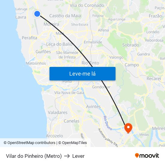 Vilar do Pinheiro (Metro) to Lever map