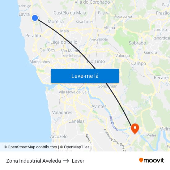 Zona Industrial Aveleda to Lever map