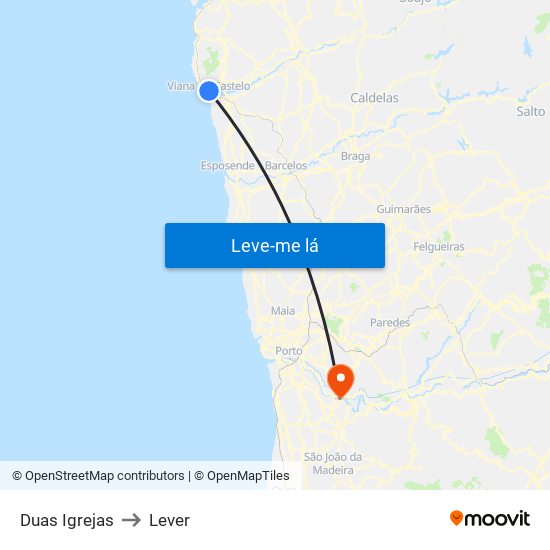 Duas Igrejas to Lever map