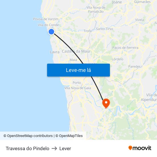 Travessa do Pindelo to Lever map