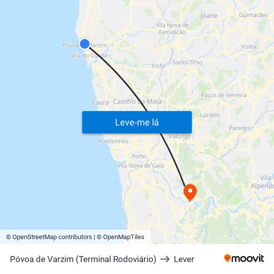 Póvoa de Varzim (Terminal Rodoviário) to Lever map