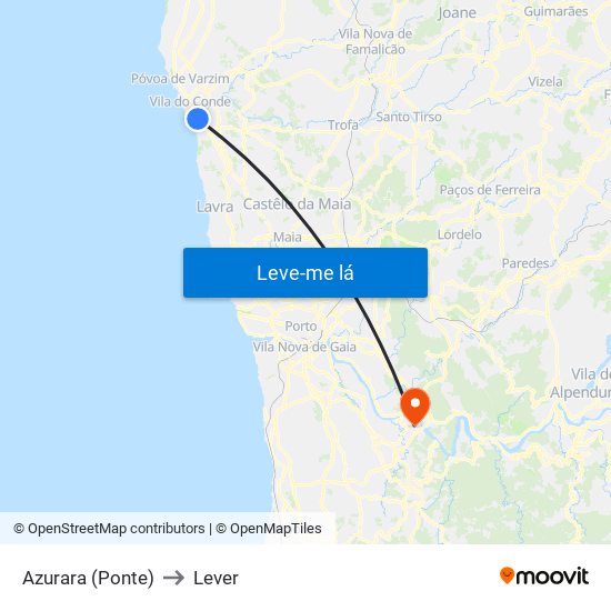 Azurara (Ponte) to Lever map