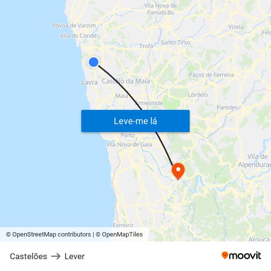 Castelões to Lever map