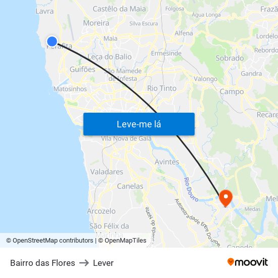 Bairro das Flores to Lever map