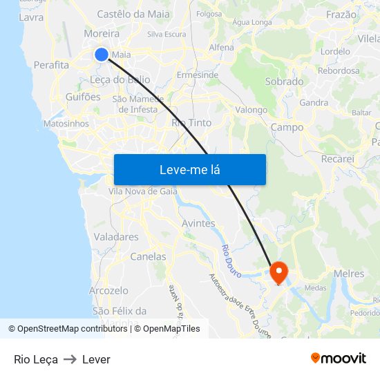 Rio Leça to Lever map