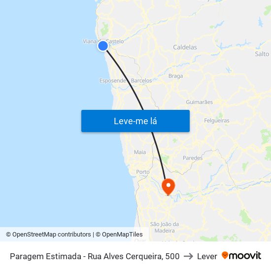 Paragem Estimada - Rua Alves Cerqueira, 500 to Lever map