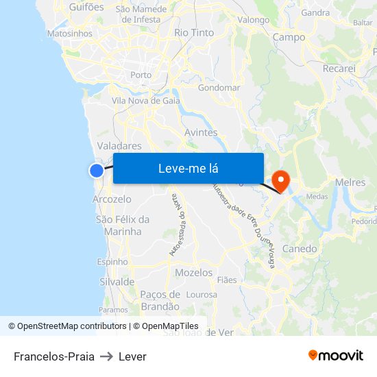 Francelos-Praia to Lever map