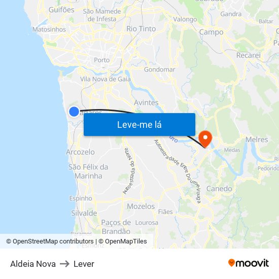 Aldeia Nova to Lever map