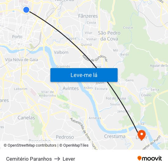 Cemitério Paranhos to Lever map