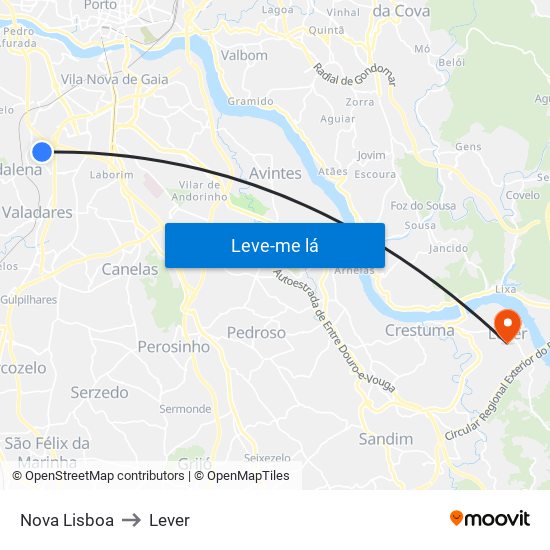 Nova Lisboa to Lever map