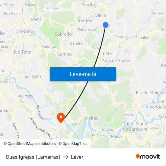Duas Igrejas (Lameiras) to Lever map