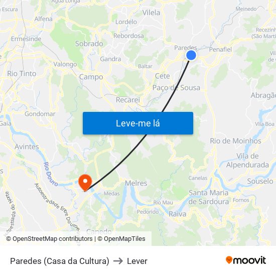 Paredes (Casa da Cultura) to Lever map