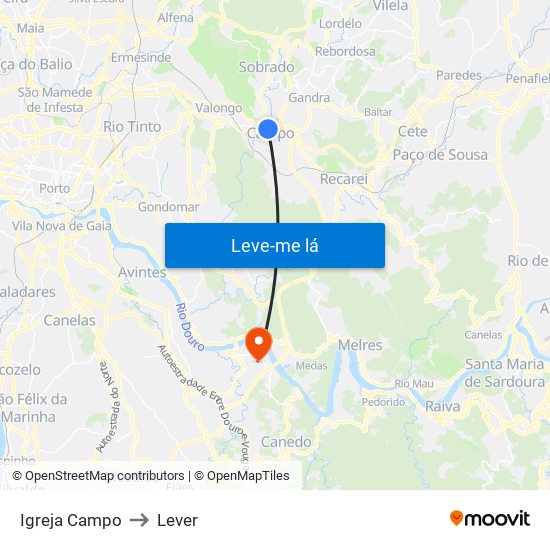 Igreja Campo to Lever map