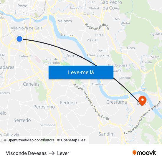 Visconde Devesas to Lever map