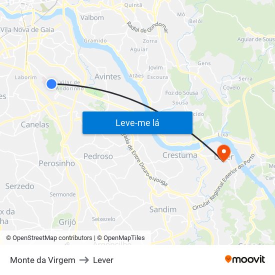 Monte da Virgem to Lever map