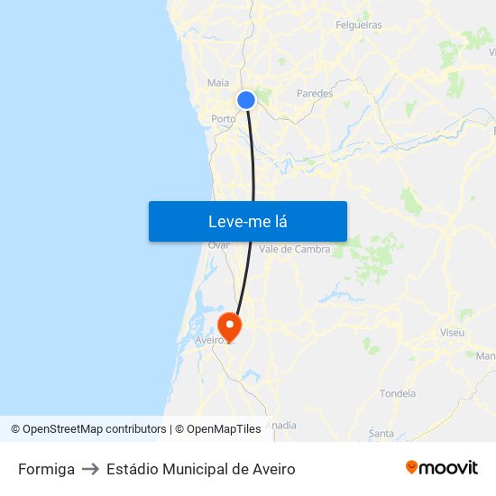 Formiga to Estádio Municipal de Aveiro map