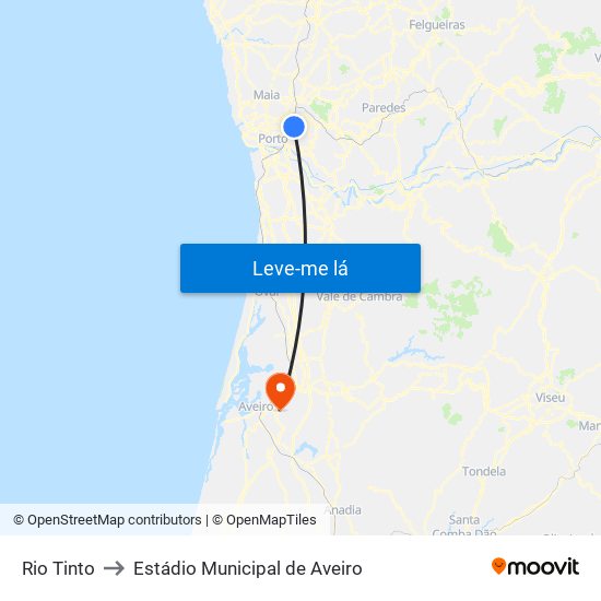 Rio Tinto to Estádio Municipal de Aveiro map
