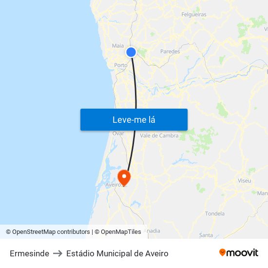 Ermesinde to Estádio Municipal de Aveiro map
